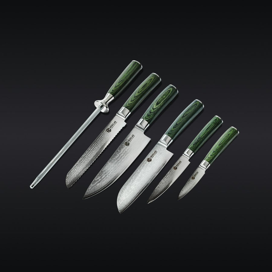 Essential Damascus Steel Knife Set, 6-pc (Green) V0