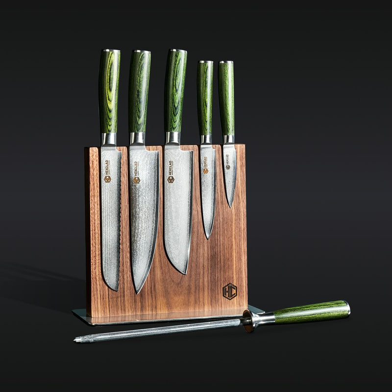 Damascus Steel Knife Set, 7-pc (Green) O2